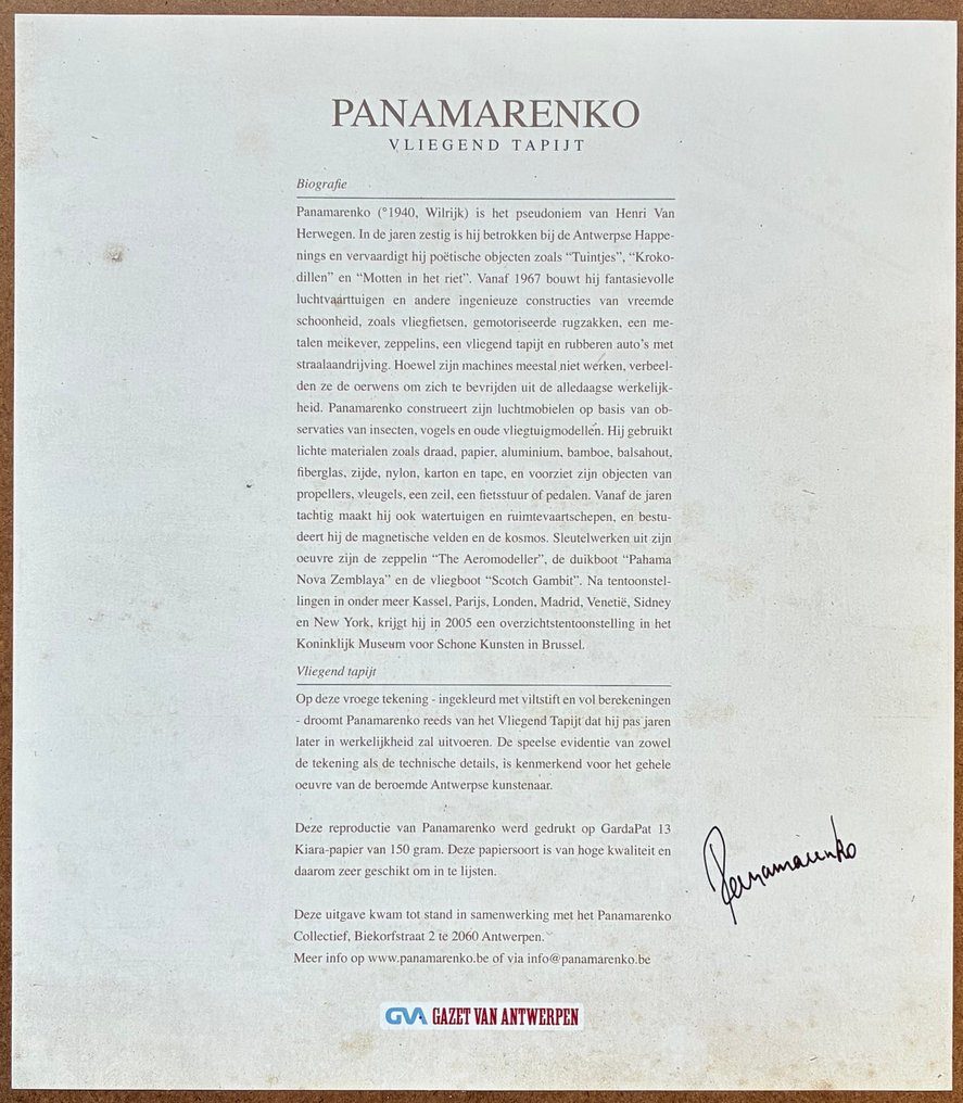Panamarenko (1940-2019) - Vliegend tapijt (Handgesigneerd) + krant #1.0