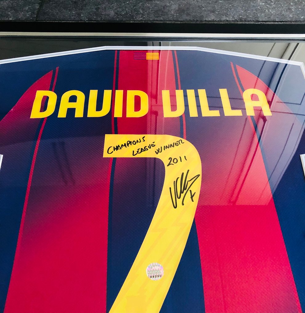 David Villa - 框架签名巴塞罗那2025-26足球衫：2011年欧洲冠军联赛获胜者铭文  #2.1
