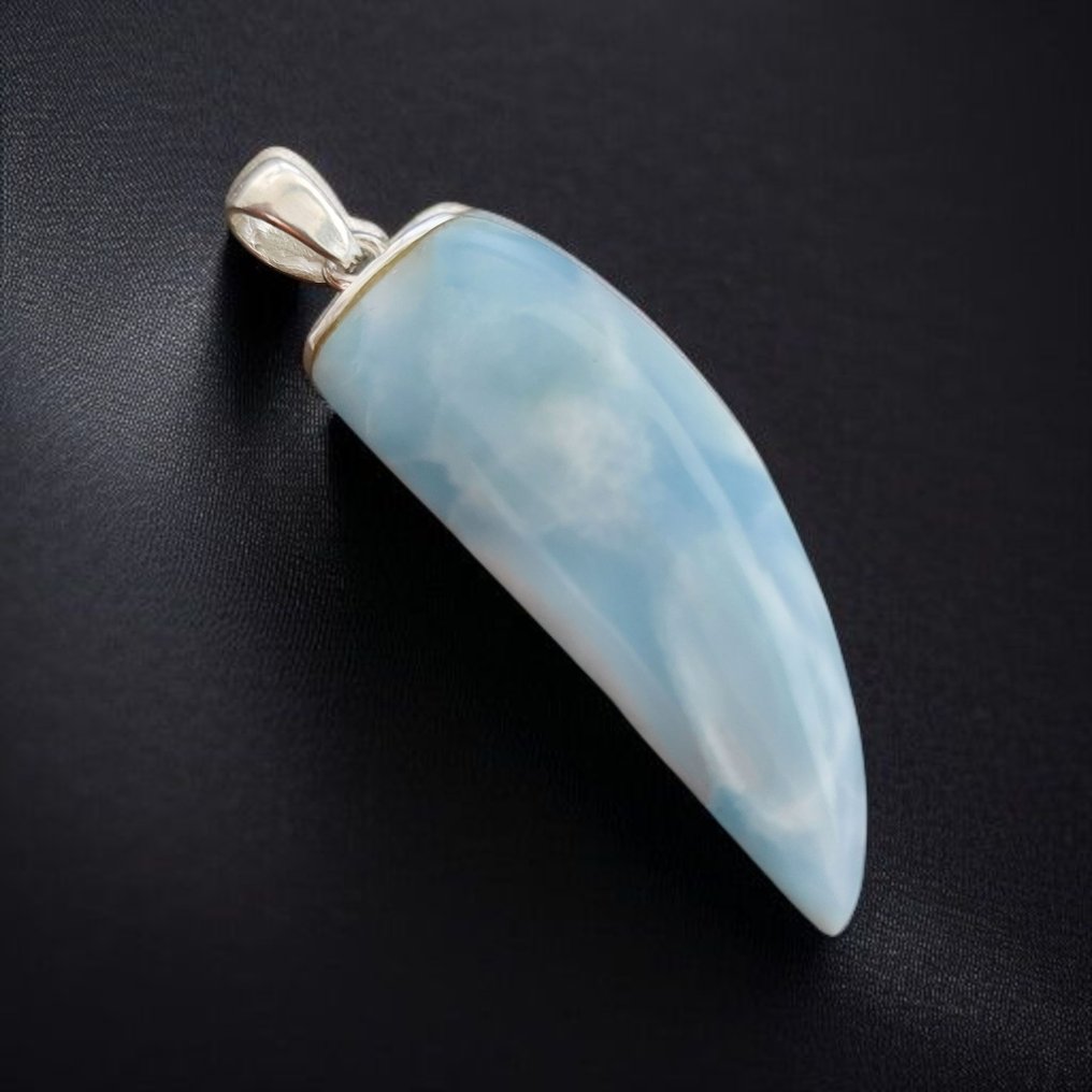 高品质拉利马尔吊坠，手工制作。 天然未处理宝石，925纯银镶嵌。 - 高度: 6 cm - 闊度: 2 cm- 18 g #4.3