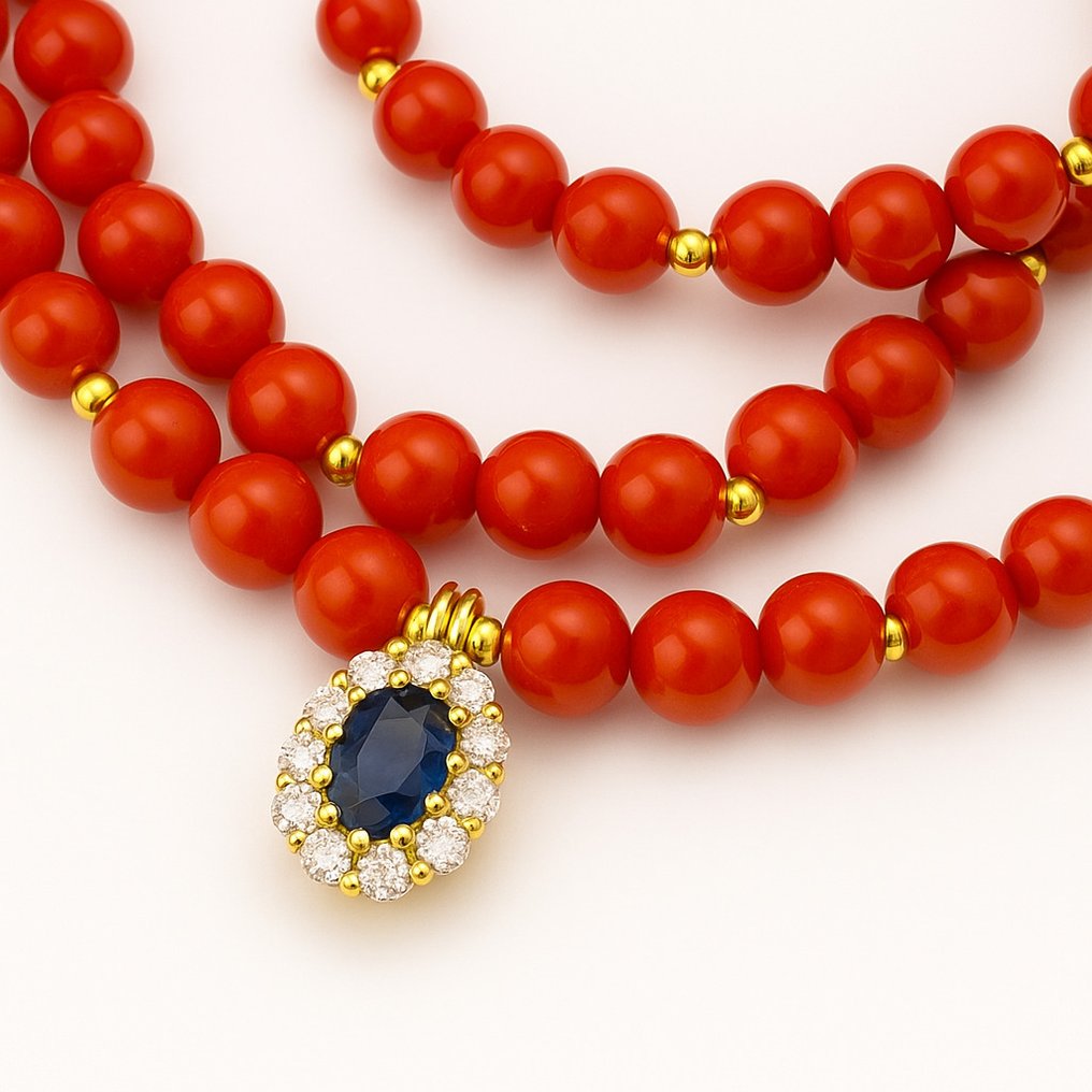 Sans prix de réserve - Collier avec pendentif - 18 carats Or jaune - 0.87ct. tw. Saphir - Diamant #3.2