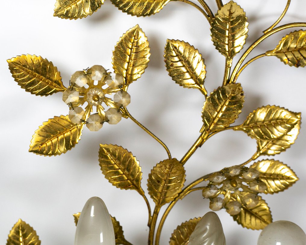 Applique da parete (2) - bronzo dorato - Applique a foglie dorate #3.2
