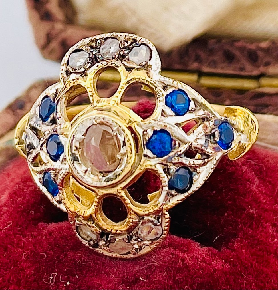 没有保留价 - 戒指 - 9 kt. 黄金, 银 钻石 (天然)  - 蓝宝石 #3.2