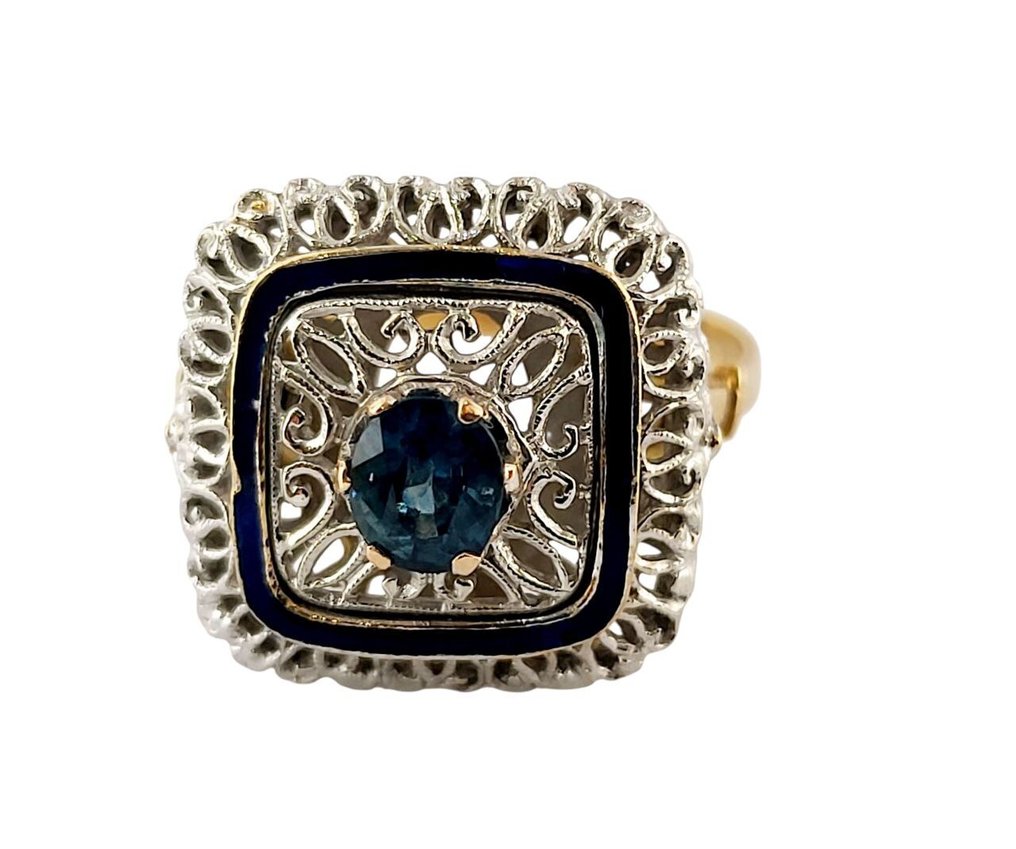 戒指 - 18K包金 白金, 黄金 -  0.89ct. tw. 蓝宝石 #2.1