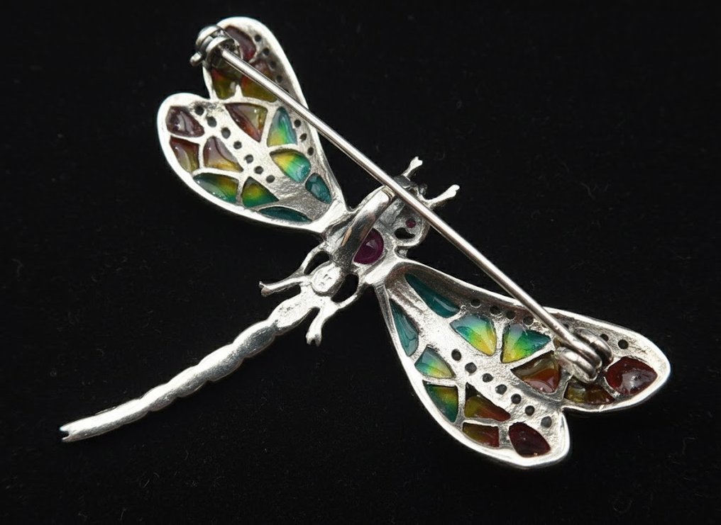 Rubin - Silver, Rubis - Broche Libellule 'Esprit des Vents': Förvandling och Magi av Förändring - Silver 925 - Brosch #4.3