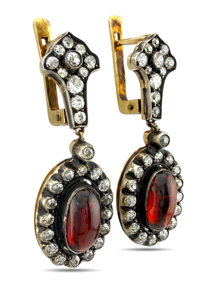 耳环 - 14K包金 黄金, 古董俄罗斯56K黄金沙金,重2.46克拉,配赭石耳环 钻石 (天然) #2.1