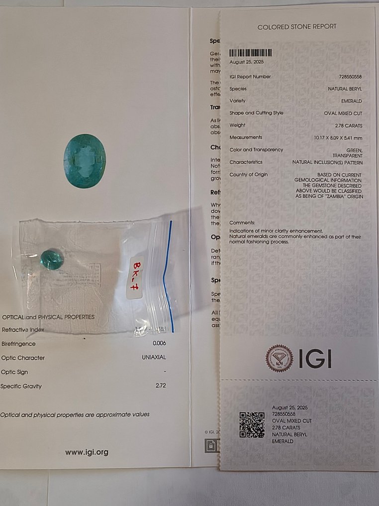 1 pcs  Zöld Smaragd  - 2,78 ct - Nemzetközi Gemmológiai Intézet (IGI) #4.3