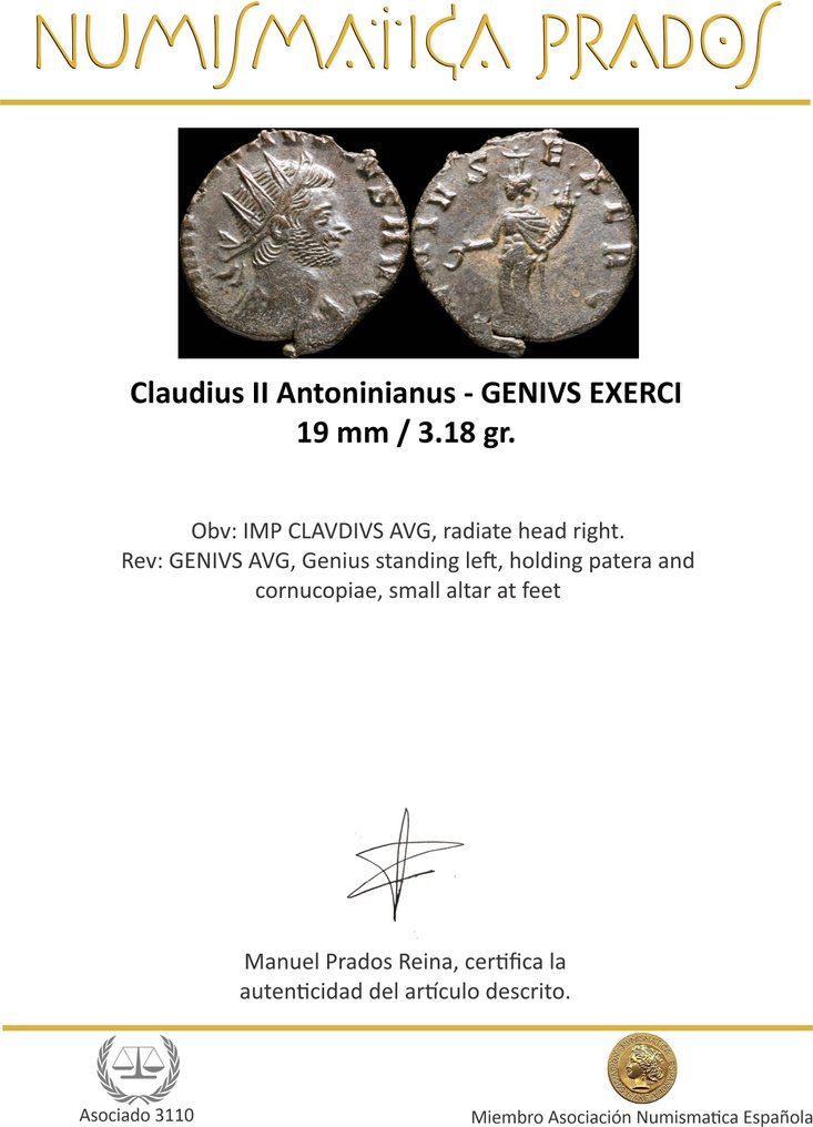 Imperio romano. Claudio Gótico (268-270 e. c.). Antoninianus GENIVS EXERCI (Sin precio de reserva) #1.0