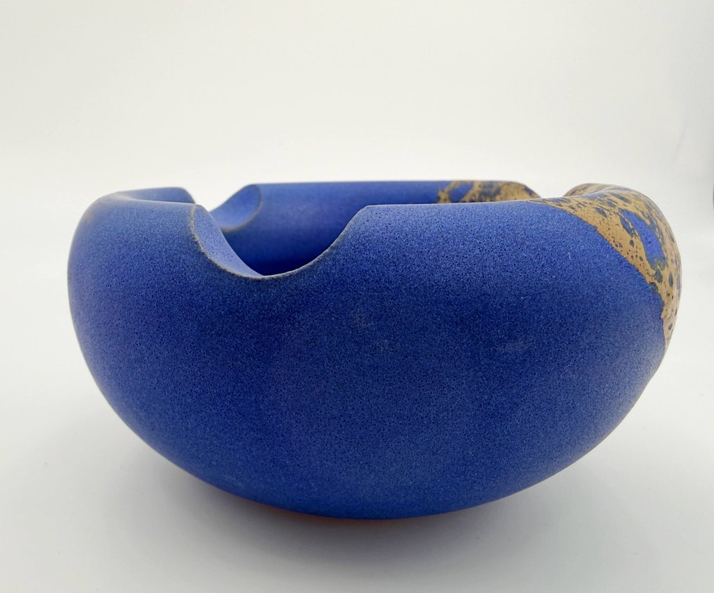 Morino Taimei（1934-） - Σταχτοδοχείο - Λαμπερό ωκεανίς μπλε και χρυσό., Κεραμικό - Τασάκι για πούρα #3.2
