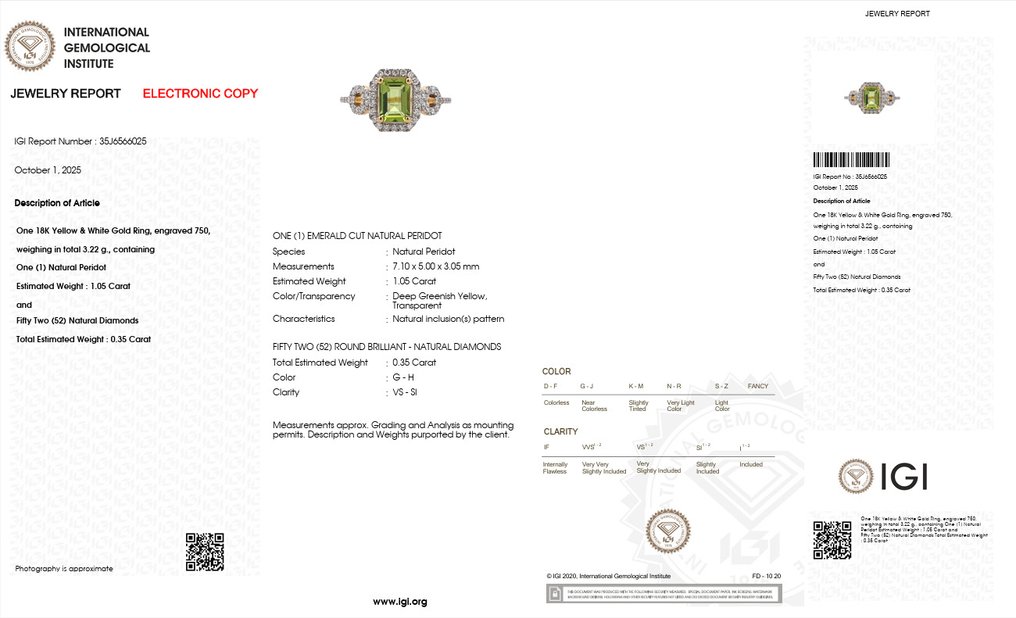 Ring - 18 karat Gull, Rhodiumperle, Hvitt gull - 1.40ct. tw. Peridot - Diamant - Maison d'Anvers #1.0