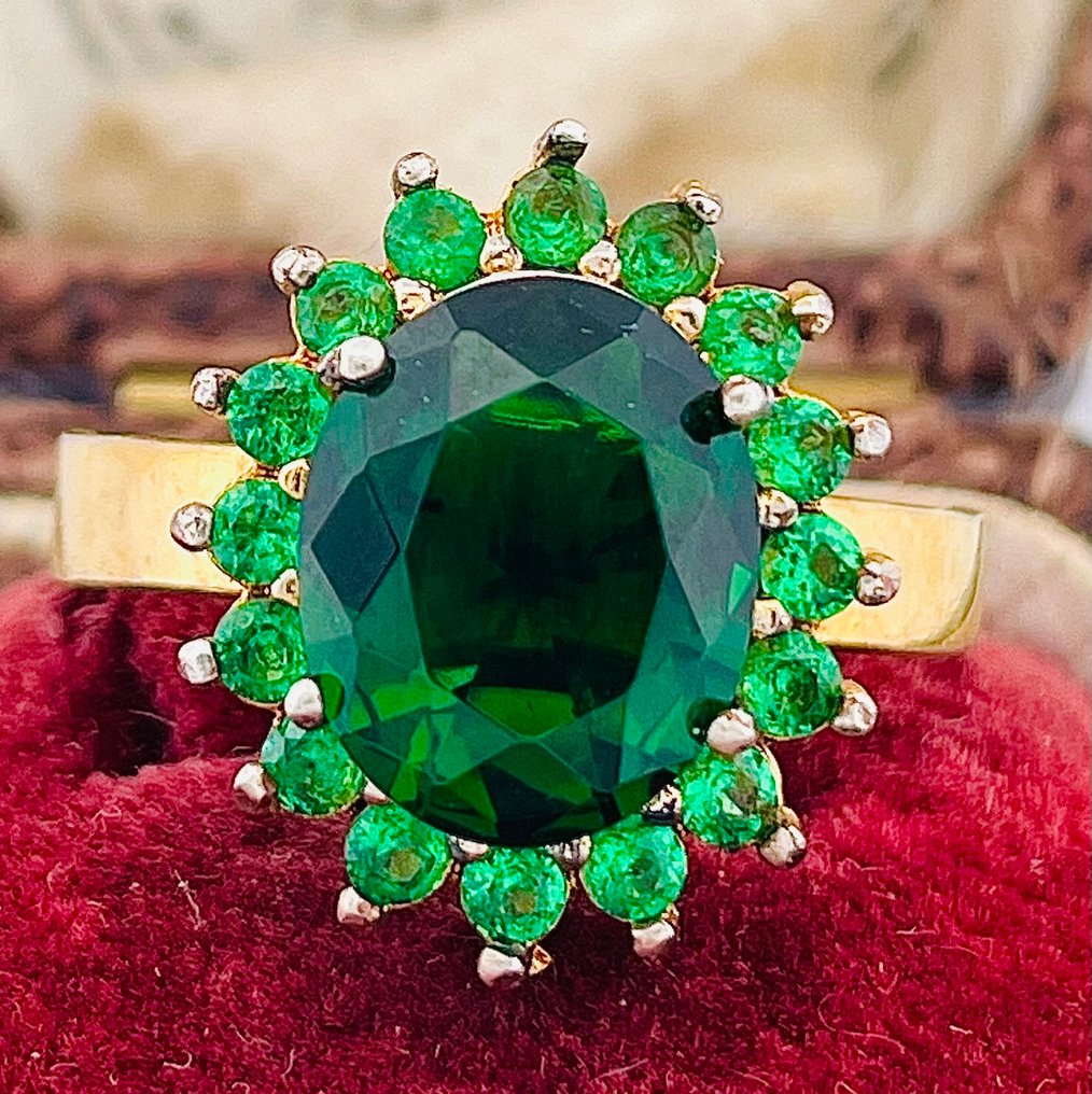 沒有保留價 - 戒指 - 9 節 黃金, 銀 祖母綠 - 祖母綠 #1.0