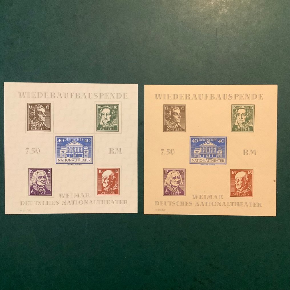 Allied Occupation - Germany (Soviet zone) 1946 - Thuringia: rebuilding blocks, both approved without issues, straw. - Michel blok 3Ax en 3Bya #1.0