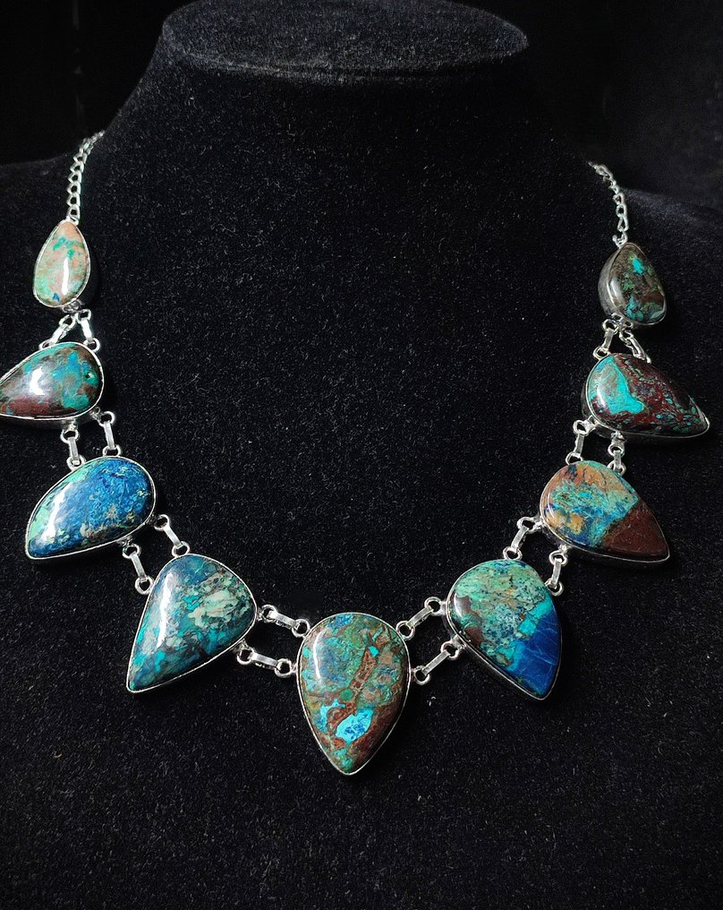 Όμορφο πολύ σπάνιο κολιέ από Van Gogh σε τυρκουάζ, χρυσοκόλλα και αζουρίτη, χειροποίητο από ασήμι - Κολιέ κολάρο #3.2