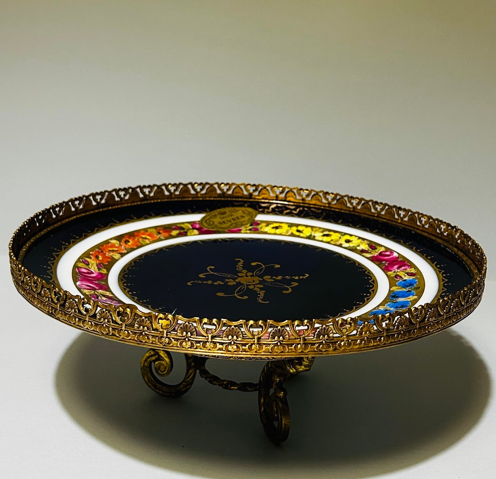 Limoges - 中央裝飾品 - 钴蓝 - 铜鎏金, 镀金装饰，塞夫尔瓷装饰，钴蓝色与24K黄金 - 手工绘制 #1.0