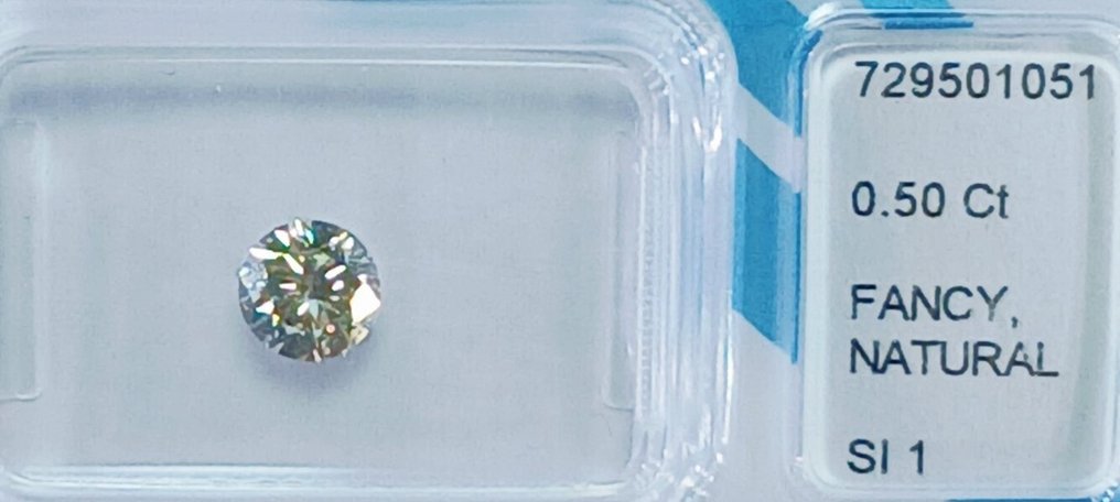 Fără preț de rezervă - 1 pcs Diamant (Colorat natural) - 0.50 ct - Rotund - Fancy light Cenușiu, verzui Galben - SI1 - IGI (Institutul gemologic internațional) #1.0