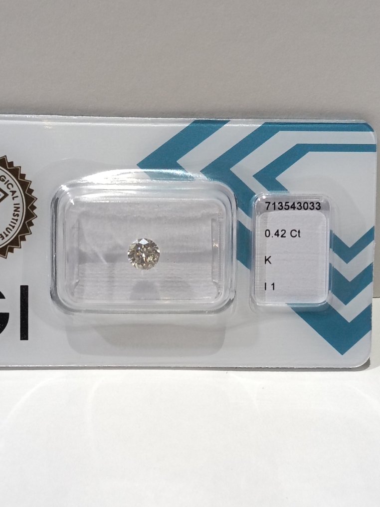 1 pcs 钻石  (天然)  - 0.42 ct - 圆形 - K - I1 内含一级 - 国际宝石研究院（IGI） - VG SL #2.1
