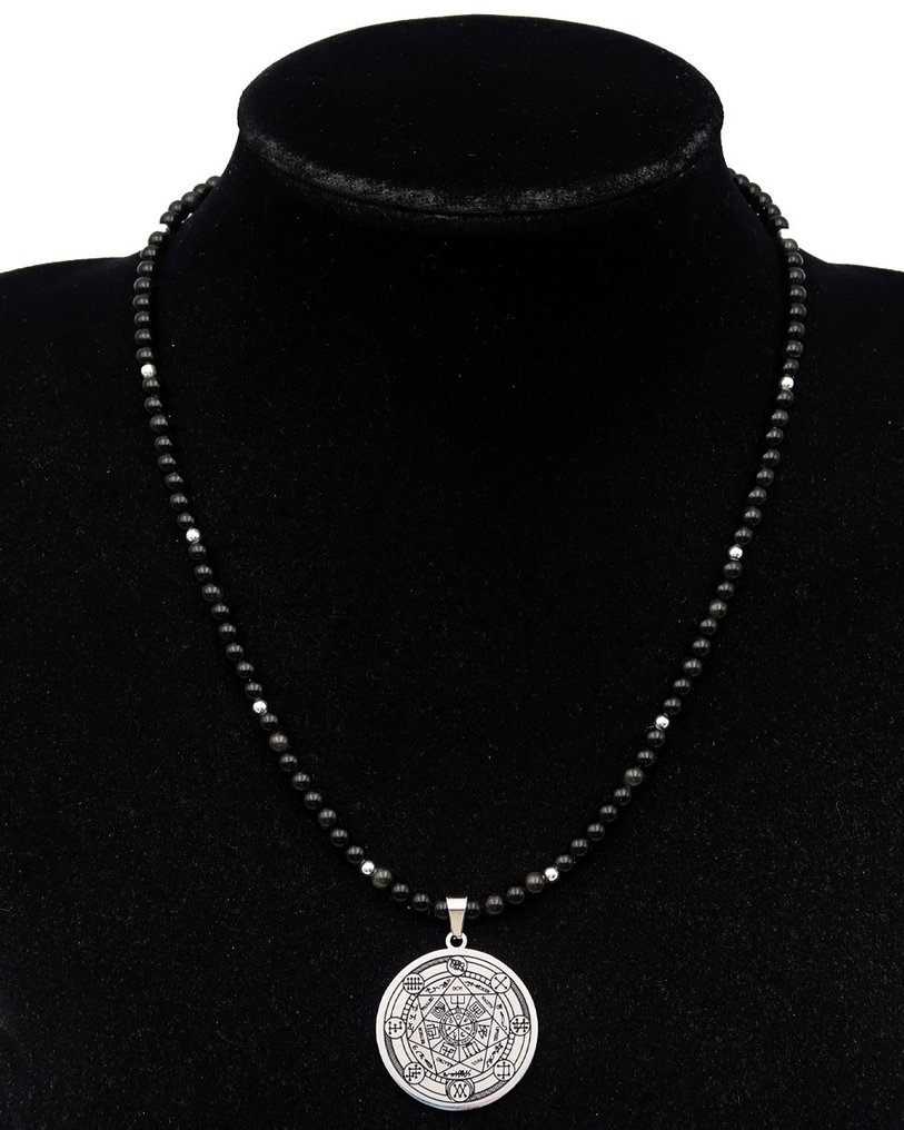 黑曜石 - 七天使之星——天界保护护符 - 银925扣环与珠子 - 吊墜頸鏈 #1.0