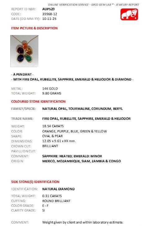 Collier avec pendentif - 14 carats Or jaune - 18.85ct. tw. Pierres précieuses variées - Diamant - Certificat GFCO #3.2