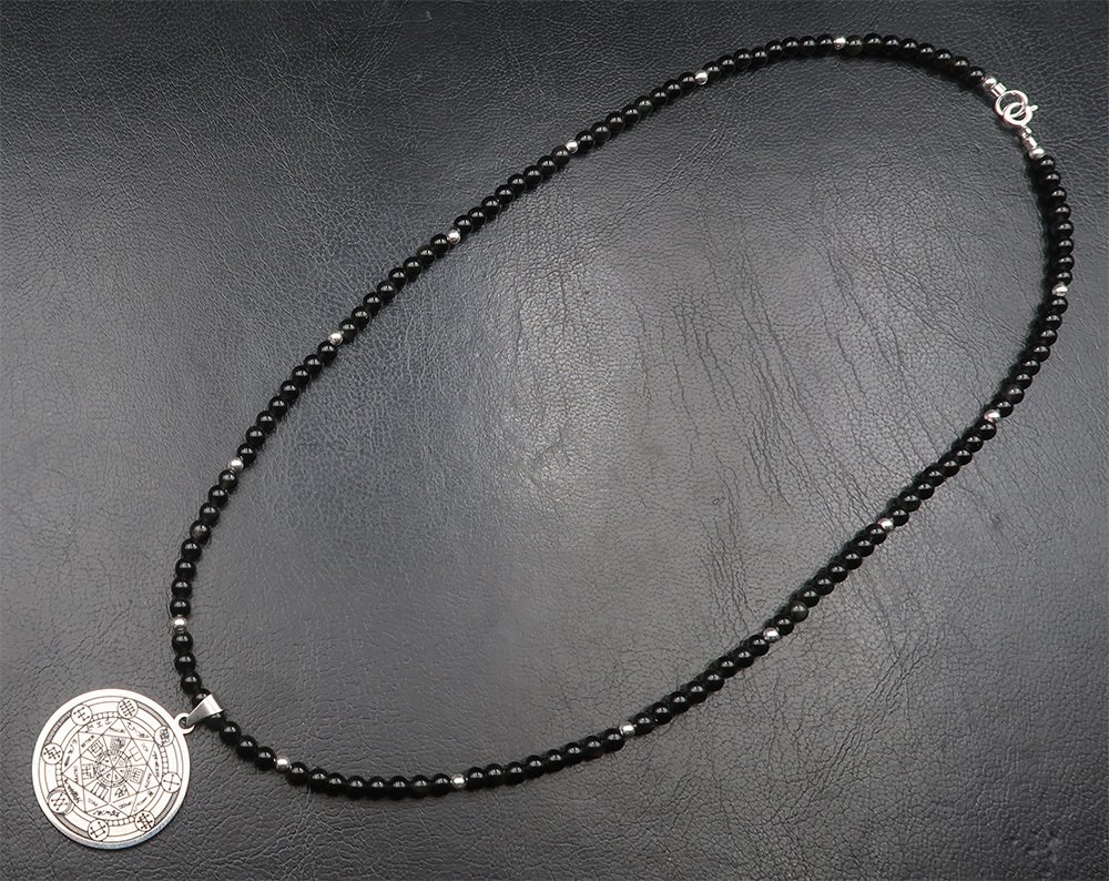 黑曜石 - 七天使之星——天界保护护符 - 银925扣环与珠子 - 吊墜頸鏈 #4.3