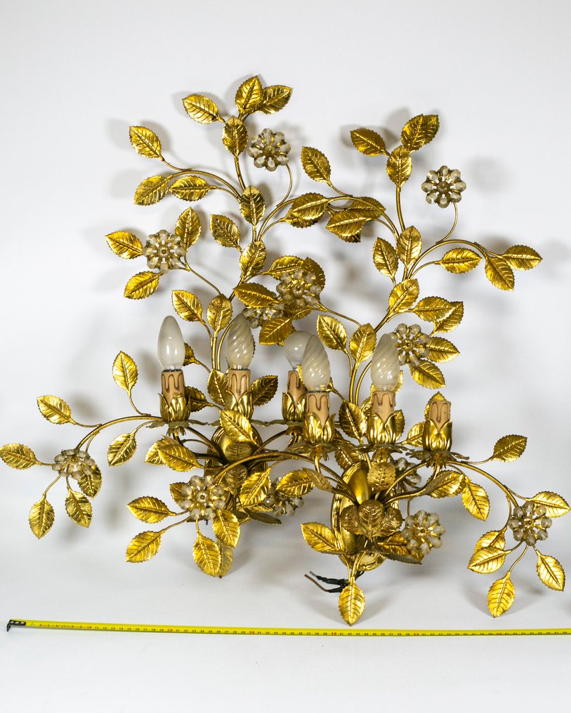 Applique da parete (2) - bronzo dorato - Applique a foglie dorate #1.0