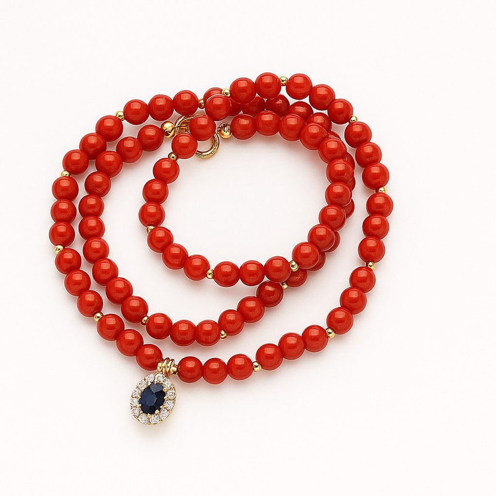 Sans prix de réserve - Collier avec pendentif - 18 carats Or jaune - 0.87ct. tw. Saphir - Diamant #4.3