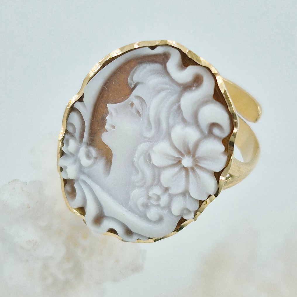Sølv, Forgyldt - Ring - Håndindgraveret cammeo #1.0