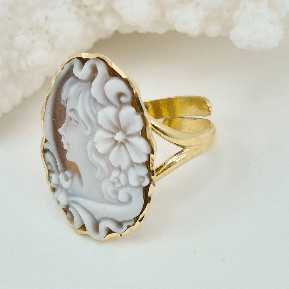 Sølv, Forgyldt - Ring - Håndindgraveret cammeo #3.2