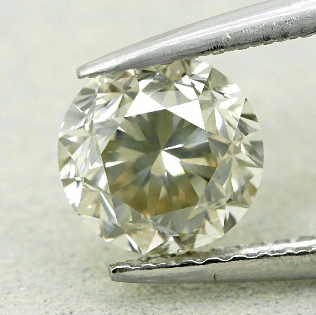 1 pcs 鑽石 (天然彩色) - 1.53 ct - 圓形 - Faint 淡黃色 灰色 - SI2 - Gem Report Antwerp (GRA) #1.0