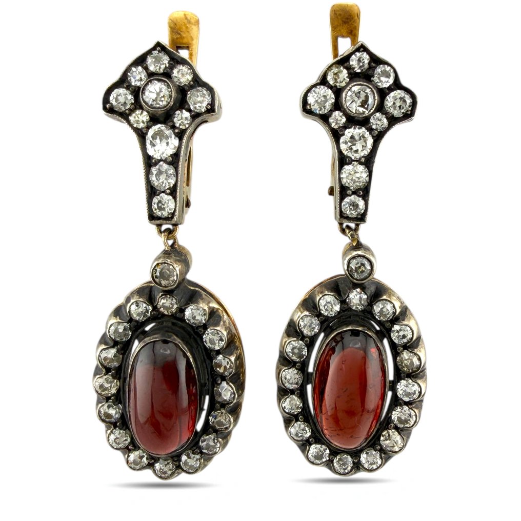 耳环 - 14K包金 黄金, 古董俄罗斯56K黄金沙金,重2.46克拉,配赭石耳环 钻石 (天然) #1.0