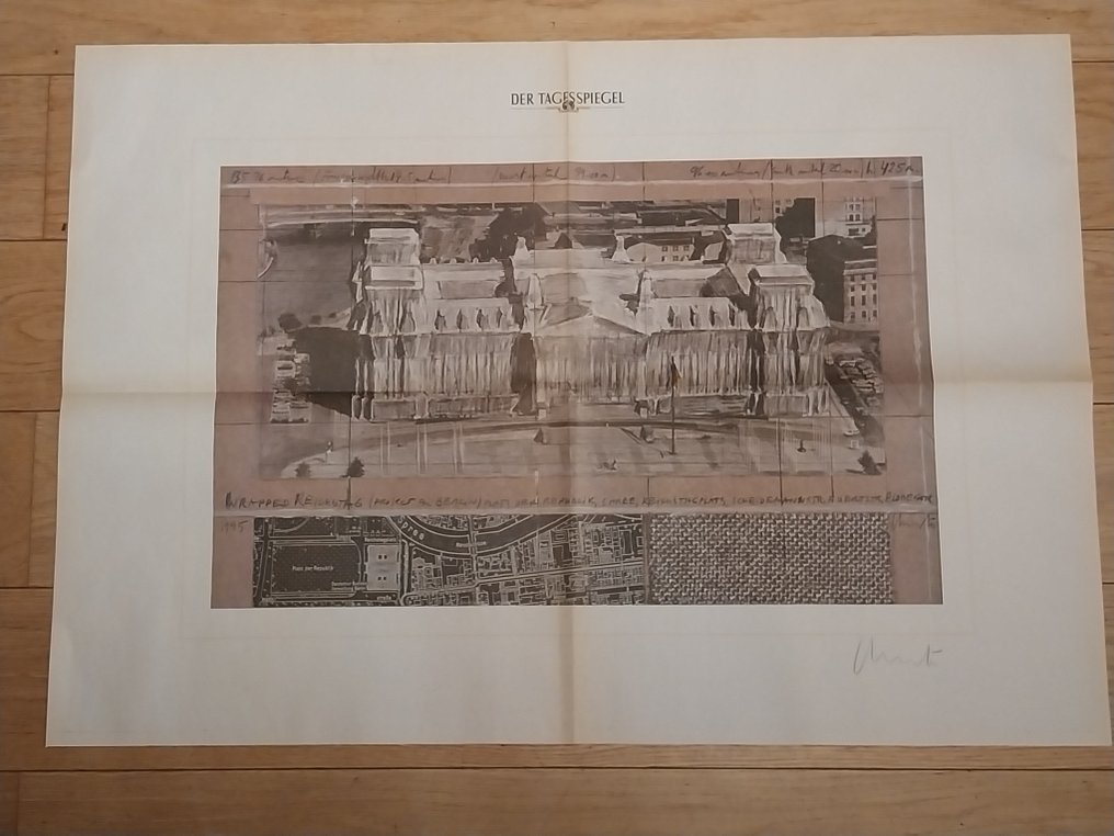 Christo (1935-2020) - verhüllter Reichstag - handsignierte Zeitungsbeilage des Tagesspiegels #2.1
