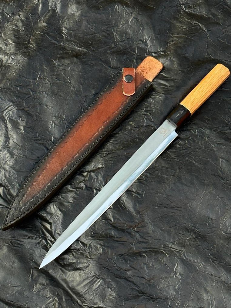 厨刀 -  厨房刀具 - 不锈钢12c27厨师刀，水牛角柄配ASH木柄 - 木头 - 亚洲 #3.2