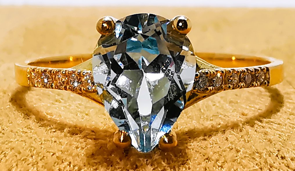 χωρίς τιμή ασφαλείας - Δαχτυλίδι - 14 καράτια Κίτρινο χρυσό - 0,85ct. tw. Ακουαμαρίνης - Διαμάντι #1.0