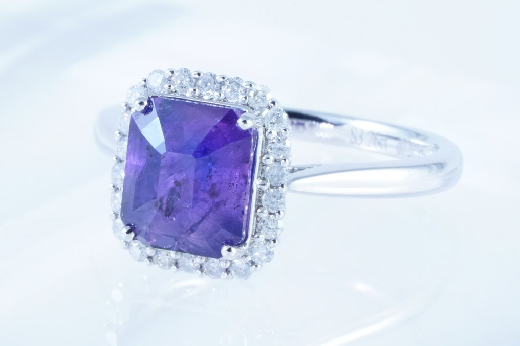 χωρίς τιμή ασφαλείας - Δαχτυλίδι Πλατίνα -  3.46ct. tw. Ζαφείρι - Διαμάντι #2.1