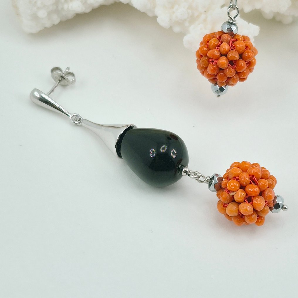 血珊瑚 - 银 - 耳环 - ONICE E CORALLO SCIACCA #2.1