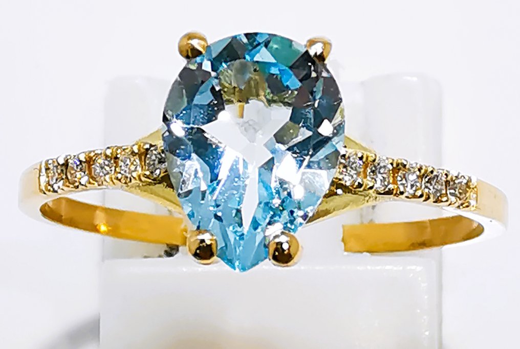 Sans prix de réserve - Bague - 14 carats Or jaune - 0.85ct. tw. Aigue-marine - Diamant #1.0