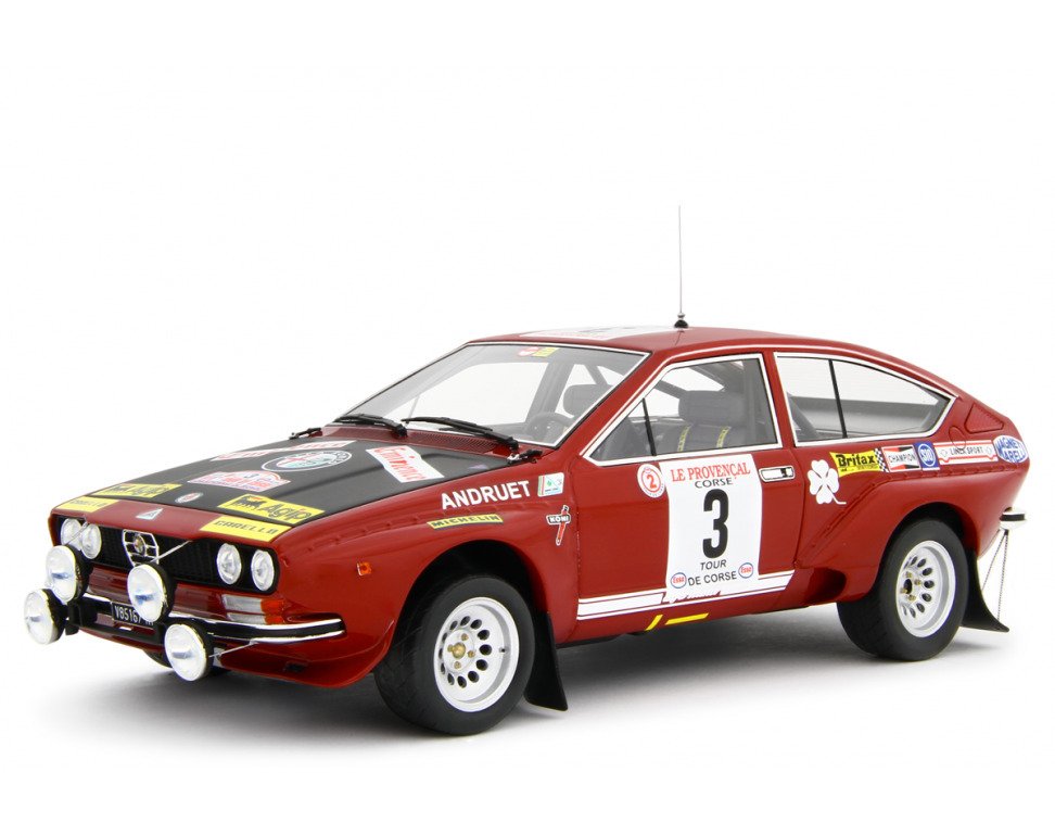 Laudoracing 1:18 - Model small city car - Alfa Romeo Alfetta Gr.2 Autodelta Tour de Corse 1975 Andruet-Jouanny - LM199D #1.0