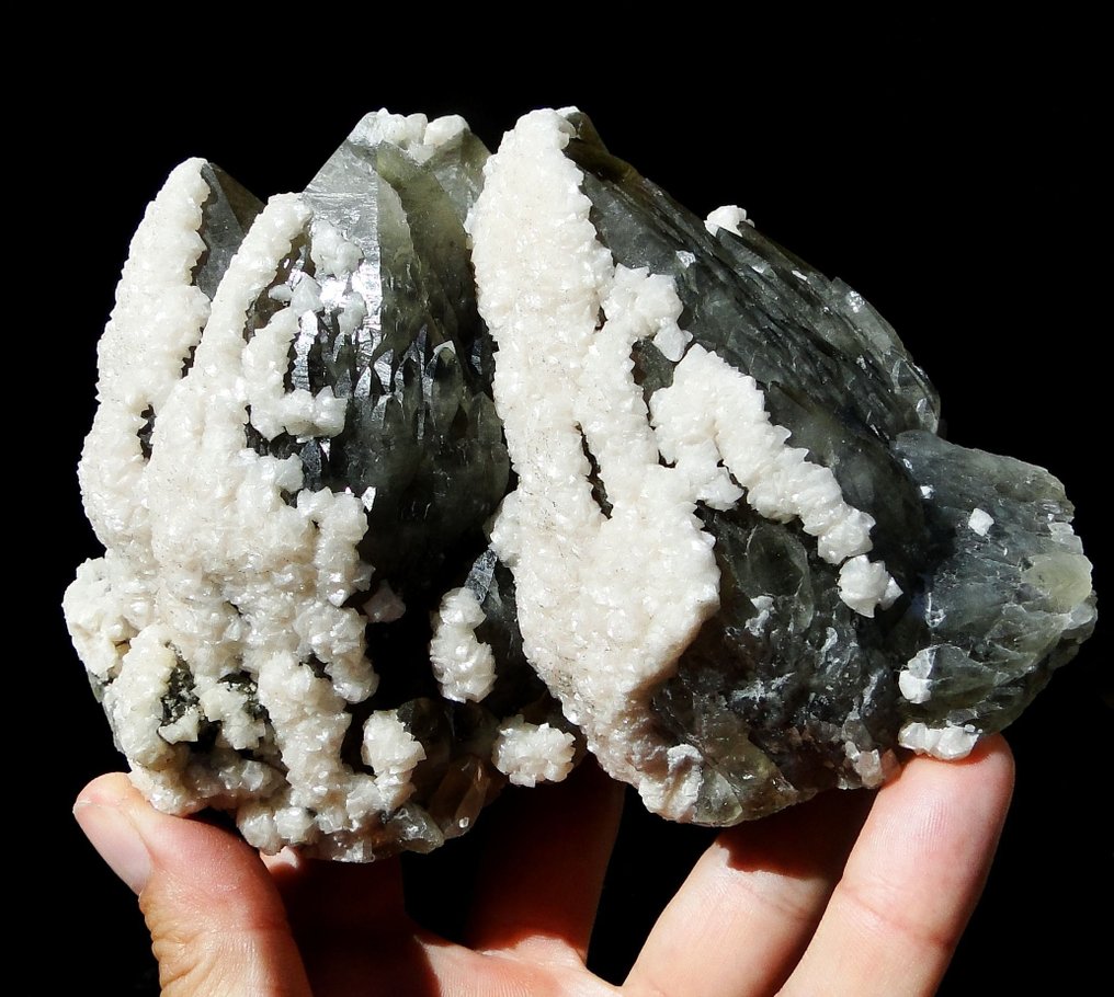 Smoky quartz XL cluster with dolomite - looks like snow on crystals! (no reserve price!)- 1.5 kg #1.0