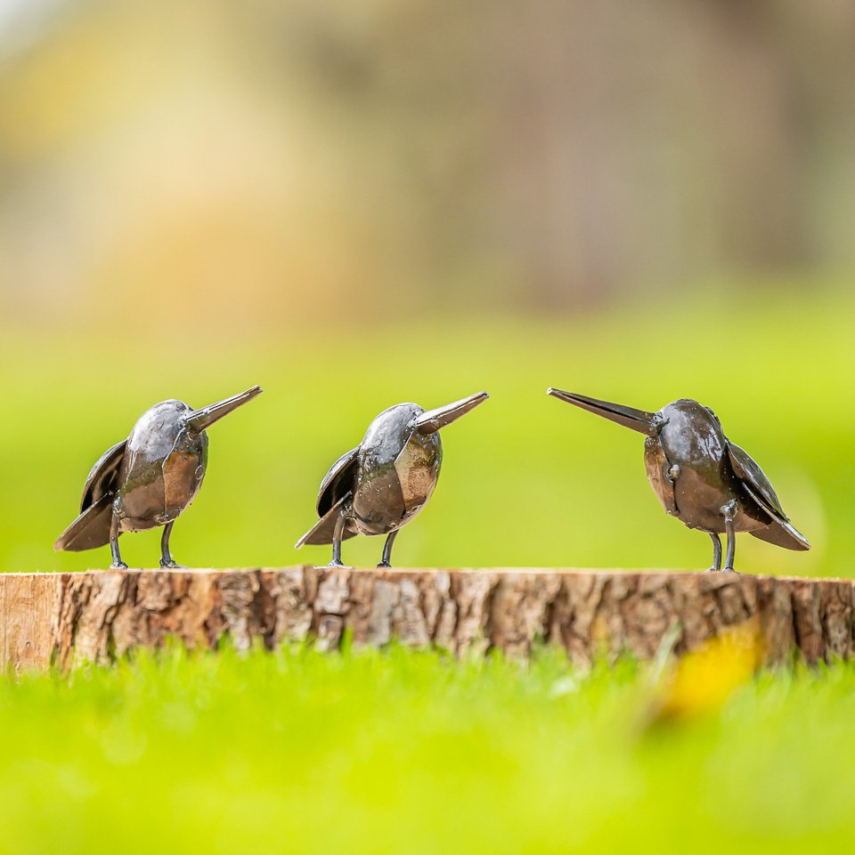 Drie metalen ijsvogels - Statuetta - Metallo #2.1