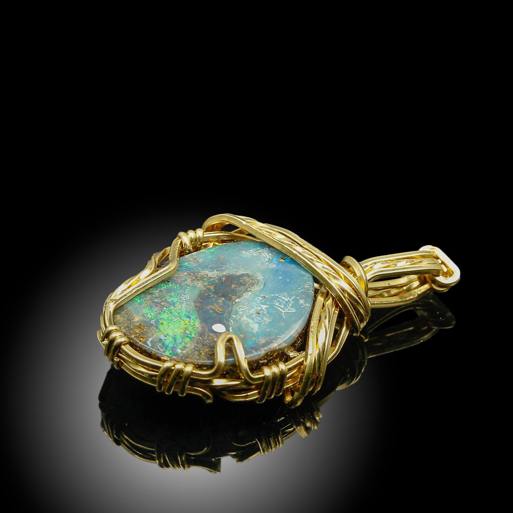 稀有黑欧泊吊坠——手工金制全光谱色彩变幻 珠寶 - 高度: 3 cm - 闊度: 1.8 cm- 3.1 g - (1) #1.0