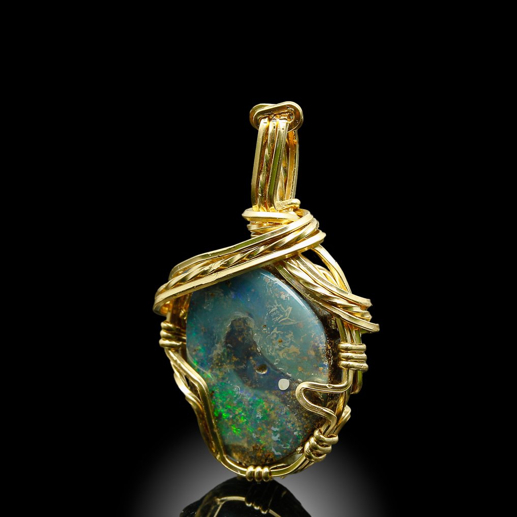 稀有黑欧泊吊坠——手工金制全光谱色彩变幻 珠寶 - 高度: 3 cm - 闊度: 1.8 cm- 3.1 g - (1) #1.0