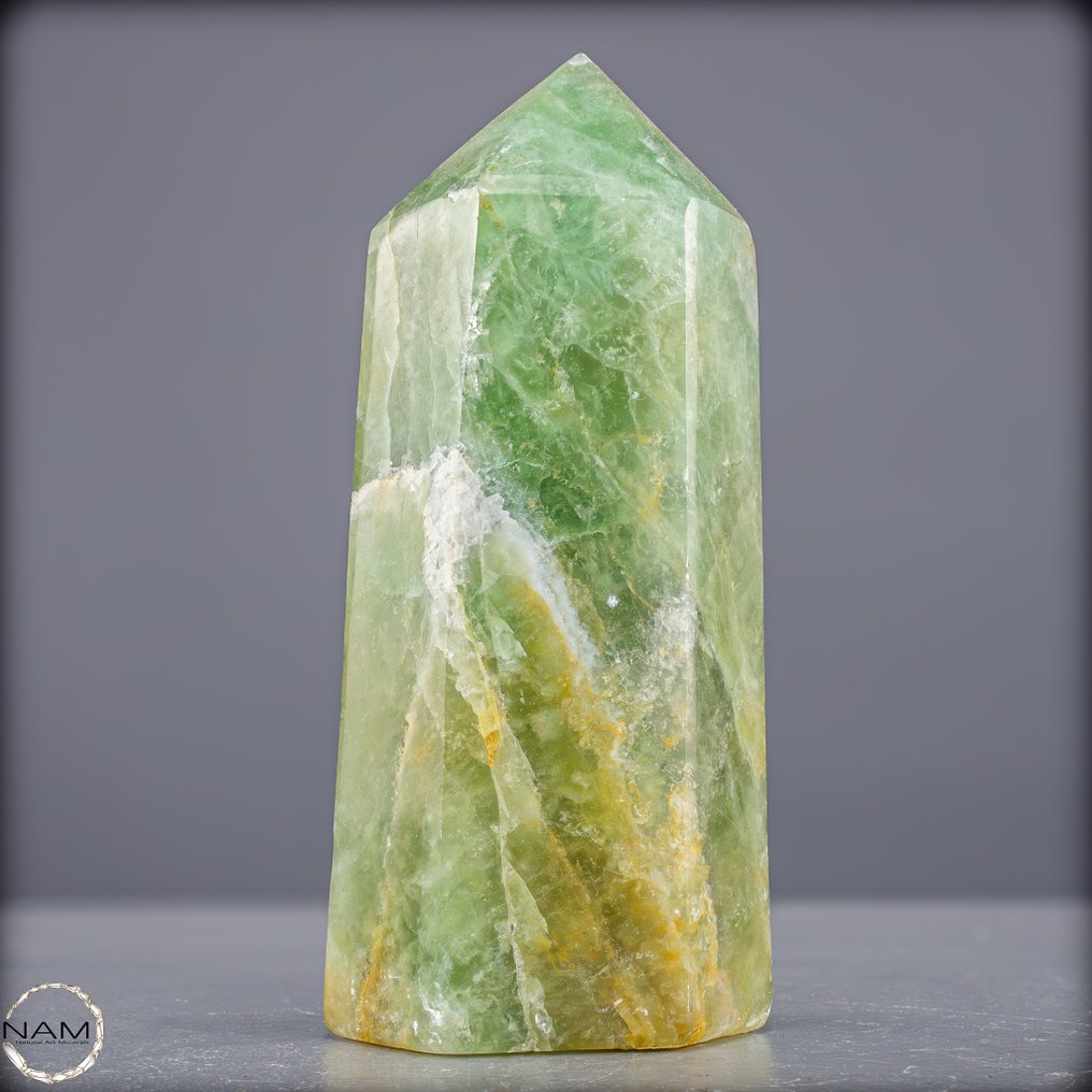 天然方解石方尖碑 清晰、结构和光彩照人的优雅- 1274.91 g #4.3