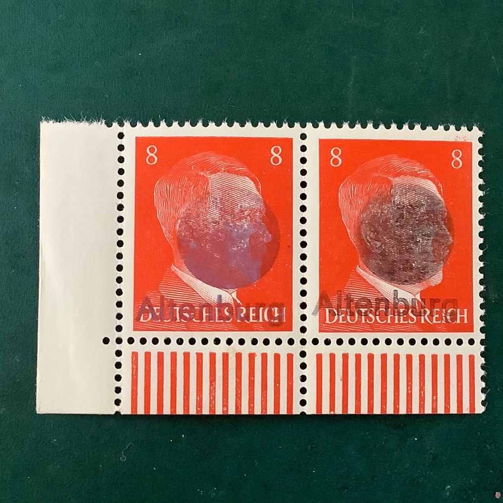德国 - 本地邮政区 1945 - 阿尔滕堡：8派成对，带有黑色和蓝色的黑色处理测试。 - Michel #1.0
