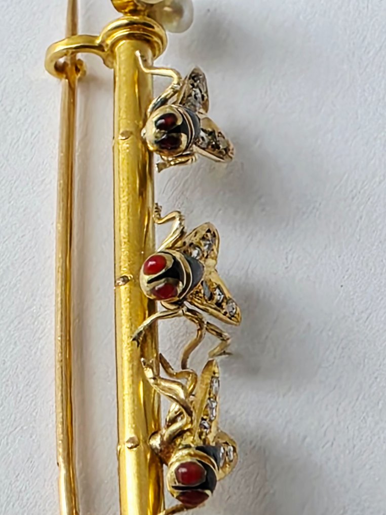 胸针 - 18K包金 黄金 钻石 (天然)  - 珍珠 - 拿破仑三世时代 #3.2