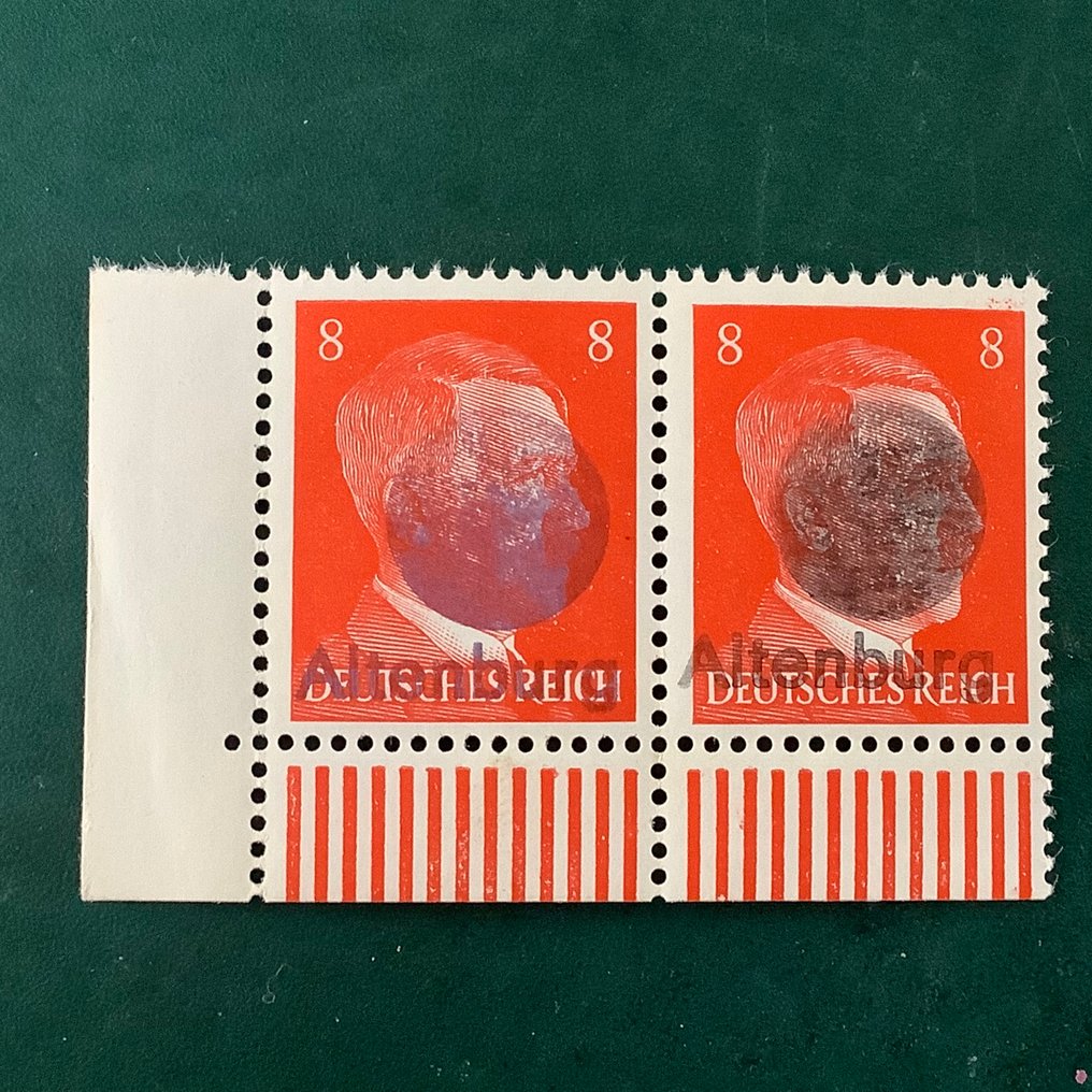德国 - 本地邮政区 1945 - 阿尔滕堡：8派成对，带有黑色和蓝色的黑色处理测试。 - Michel #3.2