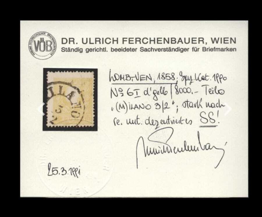 意大利古國－倫巴第-威尼托王國 1858 - 2 soldi giallo I tipo - Sassone N. 23 #2.1