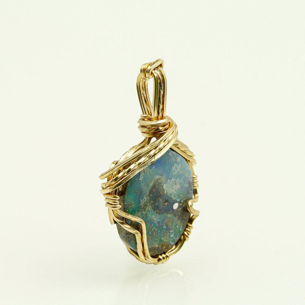 稀有黑欧泊吊坠——手工金制全光谱色彩变幻 珠寶 - 高度: 3 cm - 闊度: 1.8 cm- 3.1 g - (1) #3.2