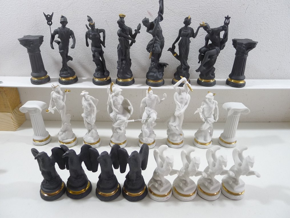 Franklin mint jeu d'échecs les dieux avec coffret échiquier en biscuit - 国际象棋套装 - les dieux - 饼干 #1.0