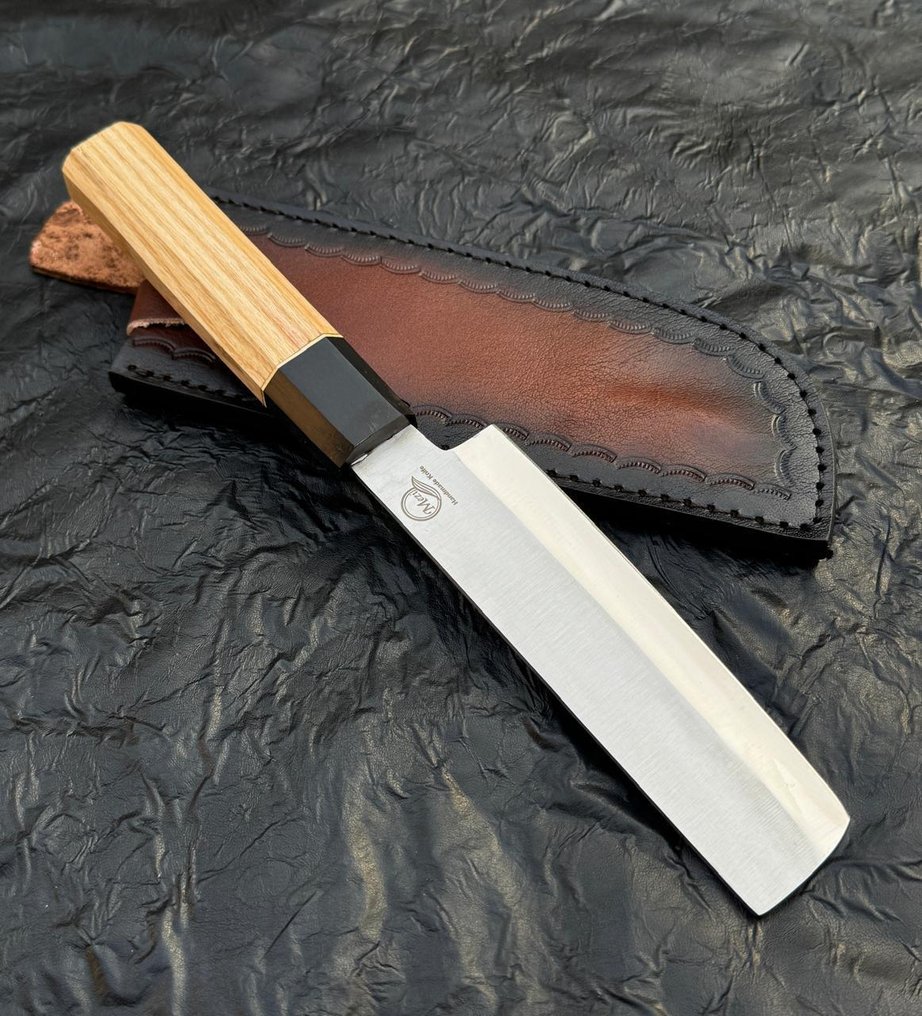 厨刀 -  厨房刀具 - 不锈钢12c27厨师刀，水牛角柄配ASH木柄 - 木头 - 亚洲 #3.2