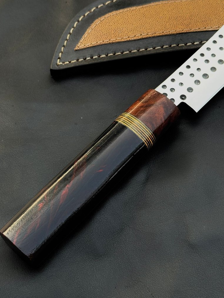 厨刀 -  厨房刀具 - 不锈钢12C27刀片，木柄厨师刀 - 木头 - 亚洲 #4.3