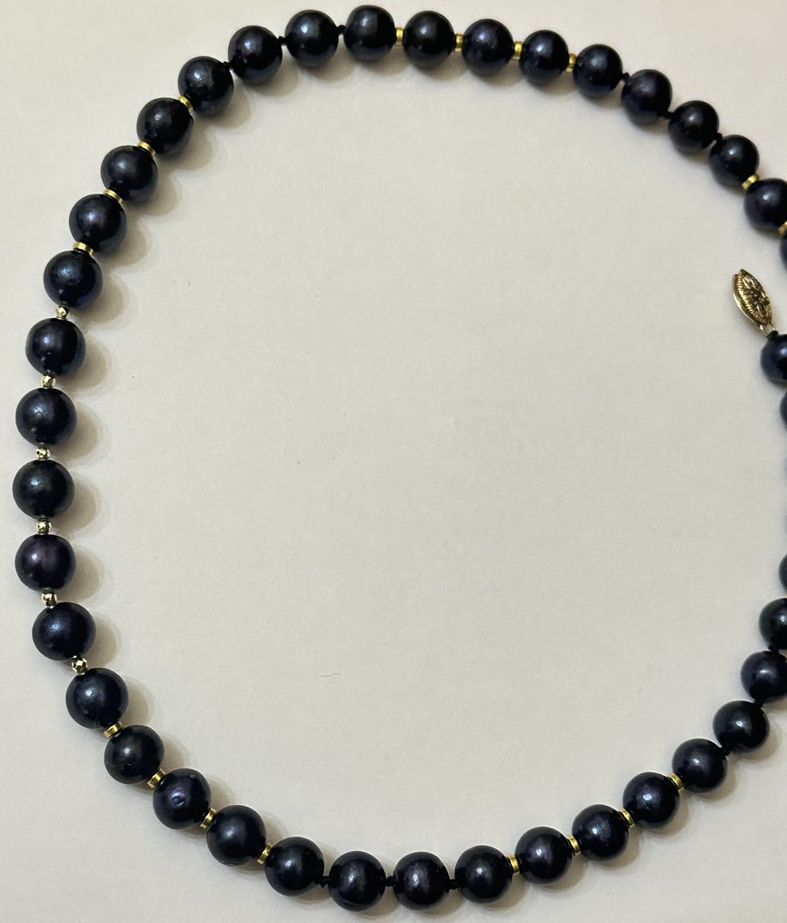 天然塔希提黑珍珠 / 9 毫米 / 非常稀有 / 高品质。 - 頸鏈 #3.2