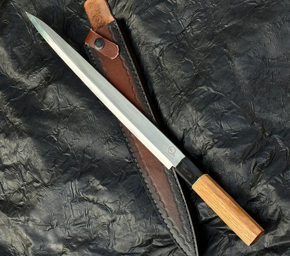 厨刀 -  厨房刀具 - 不锈钢12c27厨师刀，水牛角柄配ASH木柄 - 木头 - 亚洲 #2.1